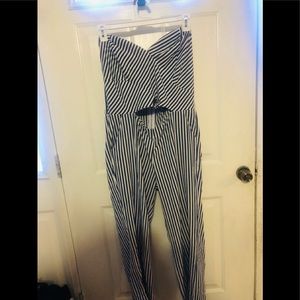 FASHION NOVA PIN STRIPPED STRAPLESS JUMP SUIT